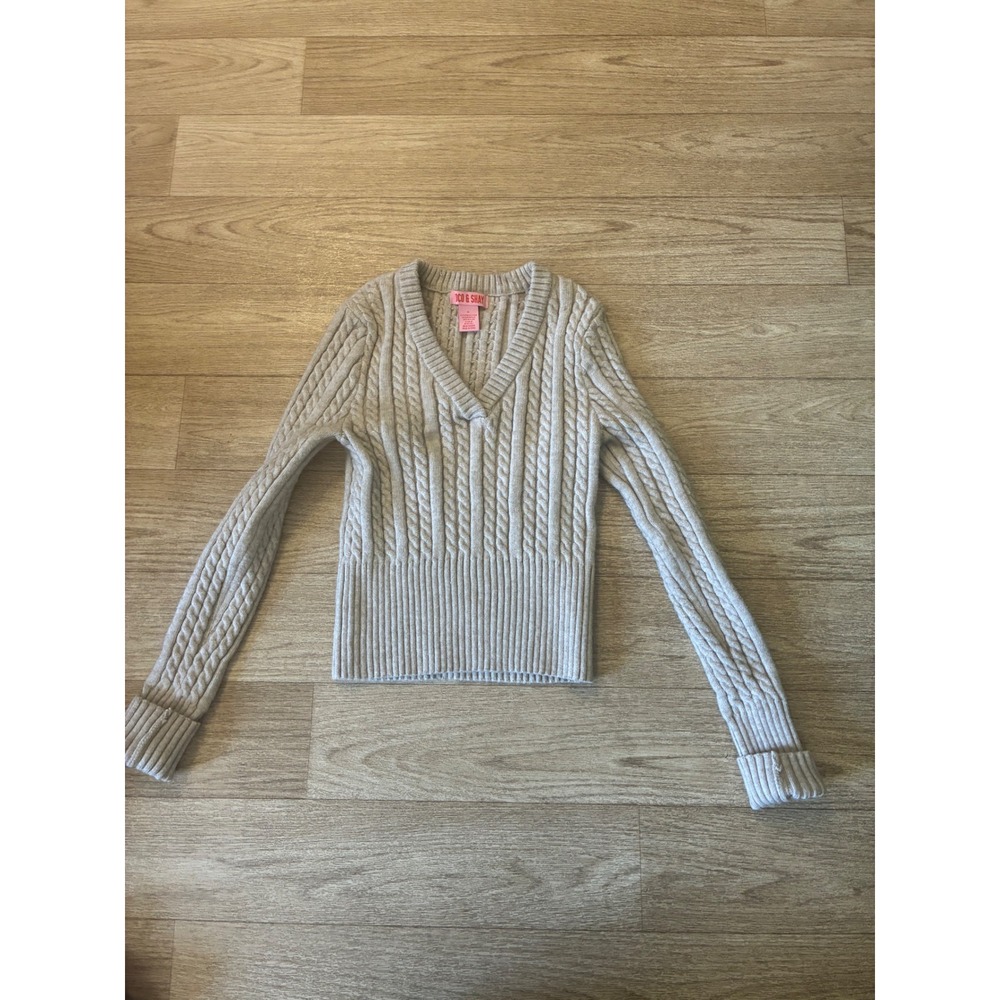 Coco & Shay Womens Oatmeal Beige Cable Knit V-Neck Sweater XL RS0126J